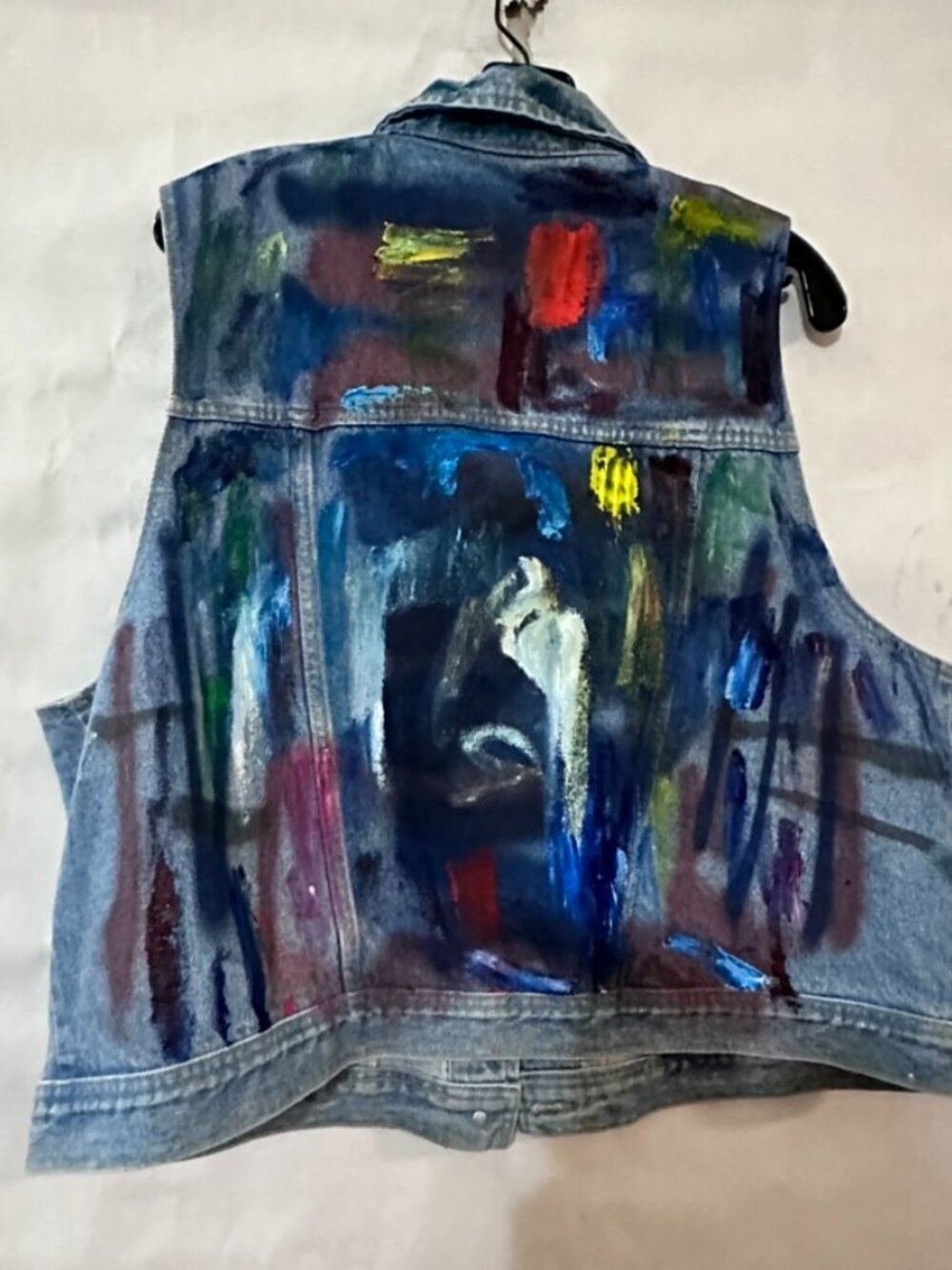 JONES JEANS Denim Vest Skull Peace Sign Size XL Upcycled Handpainted - Picture 8 of 8